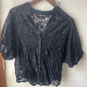 GUESS Black Lace Overlay Top